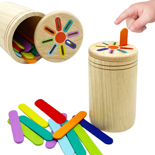 Wooden Montessori Sticks Toys for Kids, 8 Colors Natural Wood Toddler Learning S