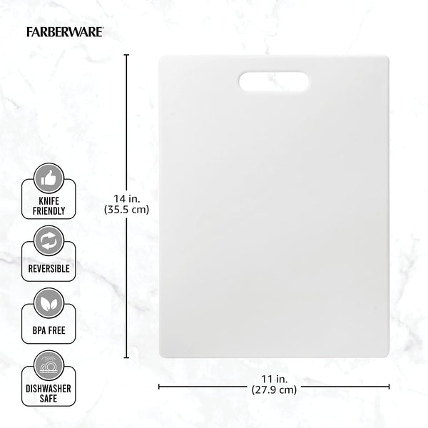 FARBERWARE Large Cutting Board, Dishwasher- Safe Plastic Chopping Board for Kitchen with Easy Grip Handle, 11in by 14in, White 11"L x 14"W Cutting