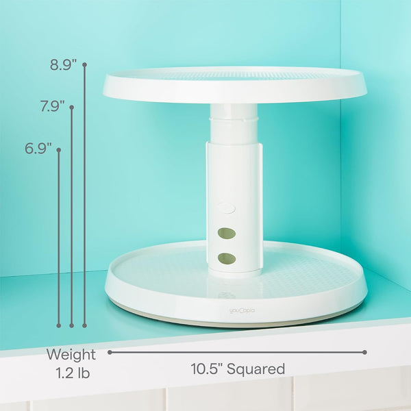 YouCopia Crazy Susan Two-Tier Turntable, Height-Adjustable Lazy Susan Organizer for Kitchen Cabinet and Pantry Organization and Storage, White Two