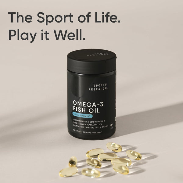 Sports Research® Omega-3 Fish Oil 1250mg from Wild Alaska Pollock, 90 Count | Always Fresh Never Fishy | 690mg EPA 260mg DHA per Softgel · Heart &