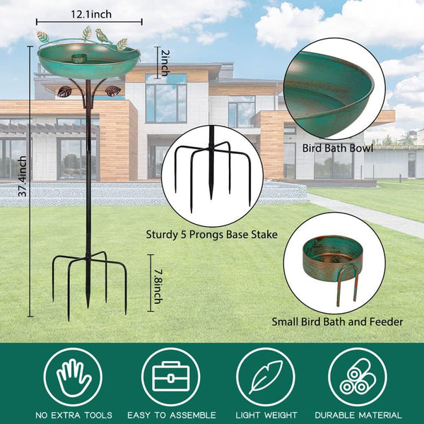 DREAMSOUL 5 Prongs Base Bird Bath with Metal Stake, Garden Bird Bath for Outdoors Tall Bird Bath Cast Iron Freestanding & Lightweight Bird