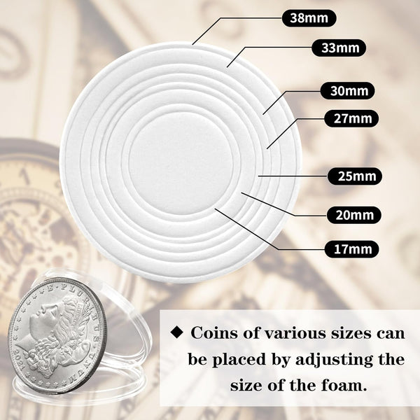 63PCS Silver Dollar Coin Holder, Clear Coin Capsules, Coin Holders for Collectors, Plastic Coin Case for Morgan Silver Dollar, Coin Protectors