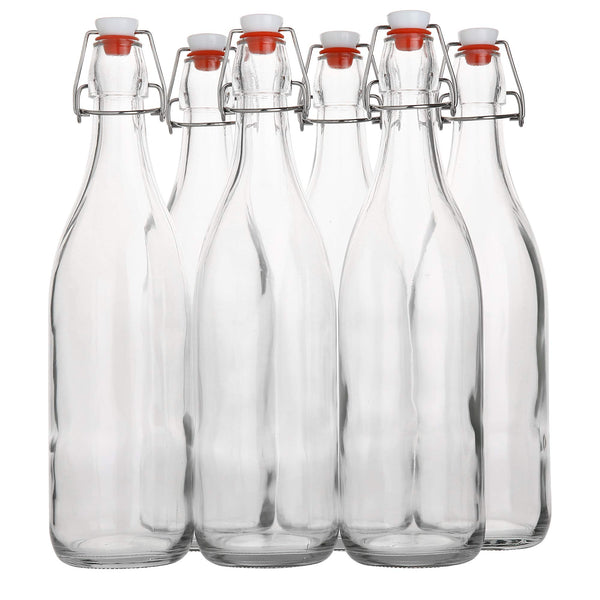 Flip Top Glass Bottle [1 Liter / 33 fl. oz.] [Pack of 6] – Swing Brewing with Stopper for Beverages, Oil, Vinegar, Kombucha, Beer, Water, Soda,