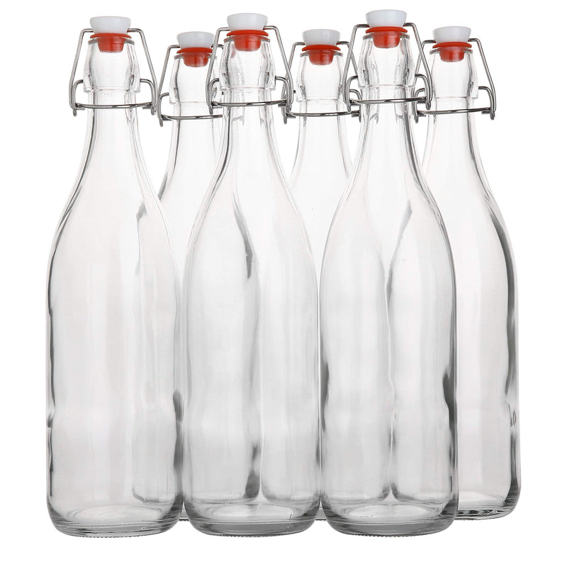 Flip Top Glass Bottle [1 Liter / 33 fl. oz.] [Pack of 6] – Swing Brewing with Stopper for Beverages, Oil, Vinegar, Kombucha, Beer, Water, Soda,