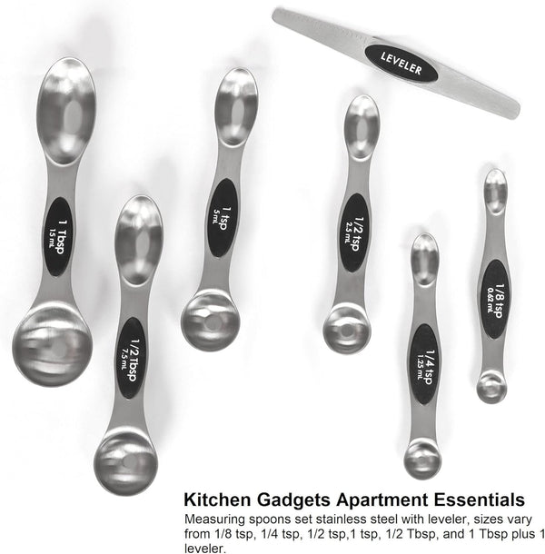 Magnetic Measuring Spoons Set Stainless Steel with Leveler, Stackable Metal Tablespoon Measure Spoon for Baking, Cups and Spoon Set Kitchen