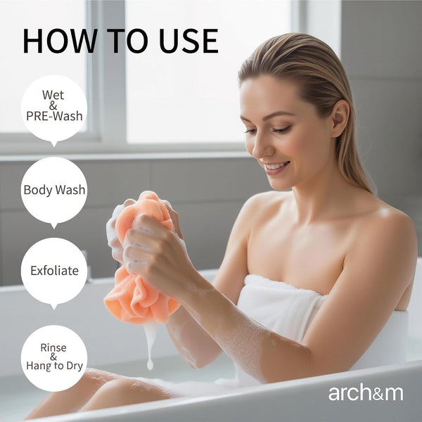 ARCH&M Exfoliating Washcloth & Shower Body Scrubber, 3 Pack | Japanese Washcloth, Korean Back Scrubber Towel, All Skin Type Daily Use in Shower,