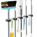 Acemining 5 Racks and 4 Hooks Mop and Broom Holder Wall Mount, Broom Organizer Storage Tool Racks Stainless Steel Heavy Duty Hooks Self Adhesive
