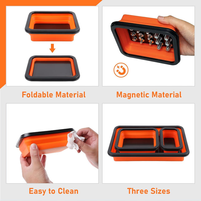Tahoe Trails Magnetic Tray 3-Piece, Magnetic Parts Tray for Screws, Bolts, Nuts and Other Small Metal Parts and Tools, T