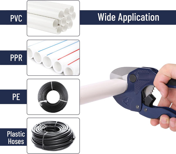 Bates- PVC Pipe Cutter, Cuts up to 1-5/8", Navy Blue Ratcheting PVC Pipe Cutter Tool, Pipe Cutters PVC Pipe Shears, Plastic Pipe Cutter, PEX Pipe