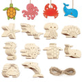 80PCS Wooden Sea Ornaments to Paint, 10 Styles DIY Blank Unfinished Wood Ocean Whale Seahorse Octopus Starfish Dolphin Turtle Shark Crab Cutouts