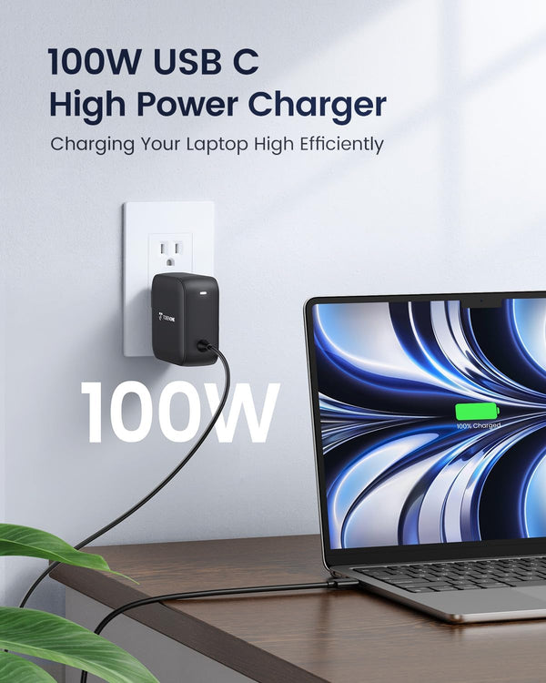 TobenONE 100W USB C Laptop Charger, Universal GaN III Power Supply Adapter, Replacement Foldable Fast Charger PD3.0 for MacBook, HP, Lenovo, Asus,