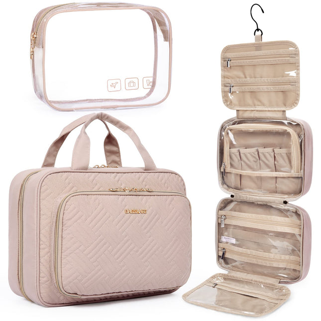 BAGSMART Toiletry Bag Hanging Travel Makeup Organizer with TSA Approved Transparent Cosmetic Bag Makeup Bag for Full Siz