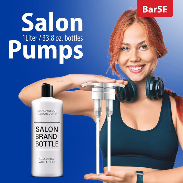 Bar5F Pumps for Shampoo and Conditioner Bottles, Salon-Brand Liters, 2 Pack | Professional-standard durability for salon-brand 1 L/33.8 oz