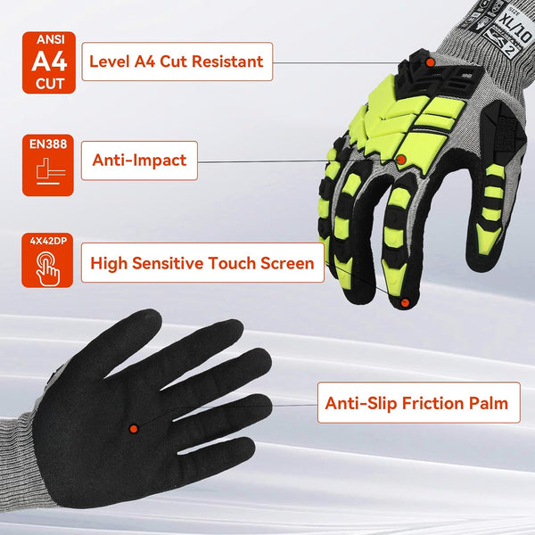 2 Pairs Safety Work Gloves,Impact Gloves for Men Women,Cut Resistant Non-Slip Heavy Duty Gloves with Nitrile Grip,Touch Screen Glove with Impact