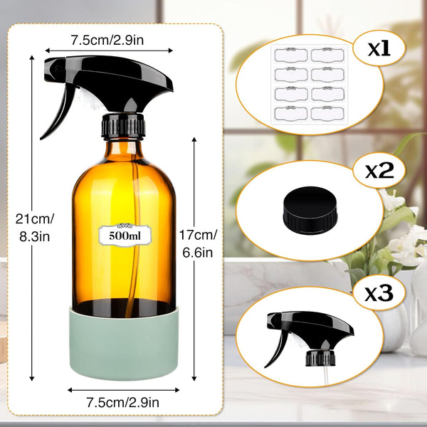 ZENOWICK 2 Pack/16 Oz Glass Spray Bottles, Refillable Empty Containers with Silicone Sleeve, Upgraded Adjustable Nozzle Spray Bottle Sets for