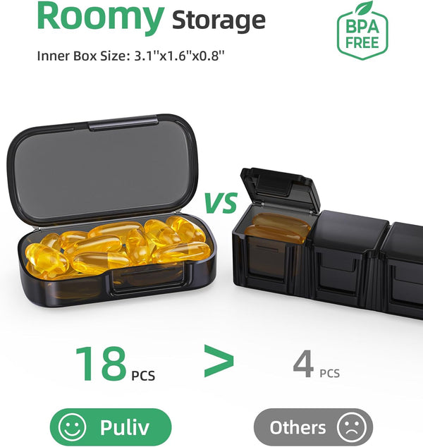 PULIV Pill Organizer with Large Capacity, Dual Protection Pill Box 7 Day, Arthritis Friendly Pill Case Easy to Open, Weekly Medicine Organizer for