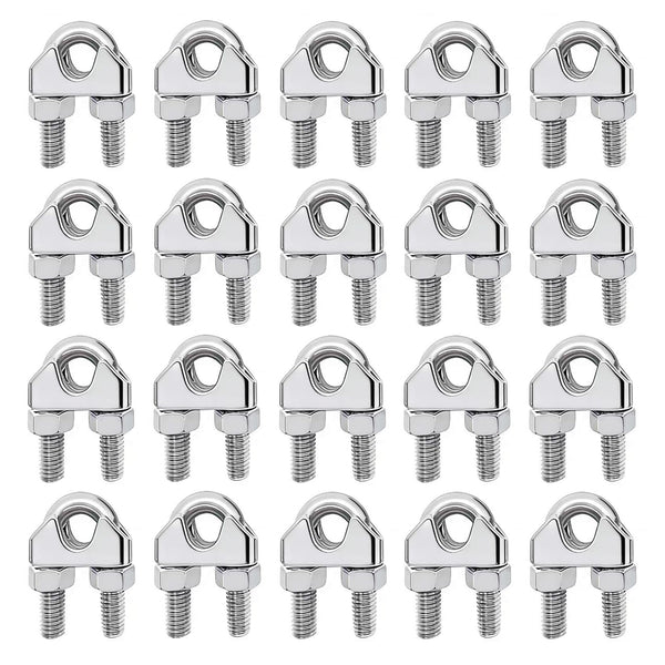 Wire Rope Clip, Luckkyme Wire Rope Clamp 20PCS Stainless Steel 1/4" M6 Wire Rope Cable Clip Clamp
