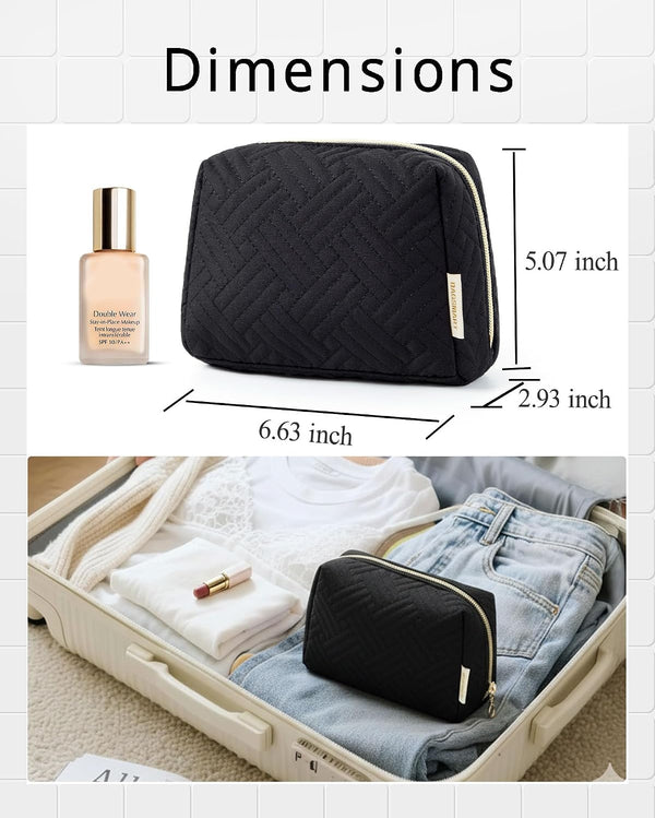 BAGSMART Small Makeup Bag, Compact Cosmetic Pouch for Women for Purse, Travel Toiletry Organizer with Wide Open Design, Black 01-Black