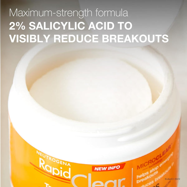 Neutrogena Rapid Clear Maximum Strength Acne Face Pads, for Acne Prone Skin, Salicylic Acid Treatment to Help Fight Breakouts, Oil-Free Facial
