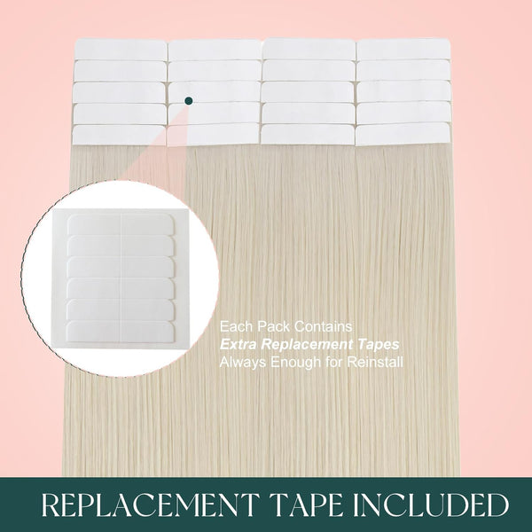 Easyouth Blonde Tape in Hair Extensions Human Hair White Blonde Human Hair Extensions Tape in 20pcs 14 Inch Softness Hair Extension Tapes in for