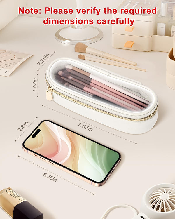 Soimeat Clear Travel Makeup Brush Holder, Leather Makeup Brush Toiletry Bag, Portable Cosmetic Brush Case, Transparent Waterproof Makeup Brush