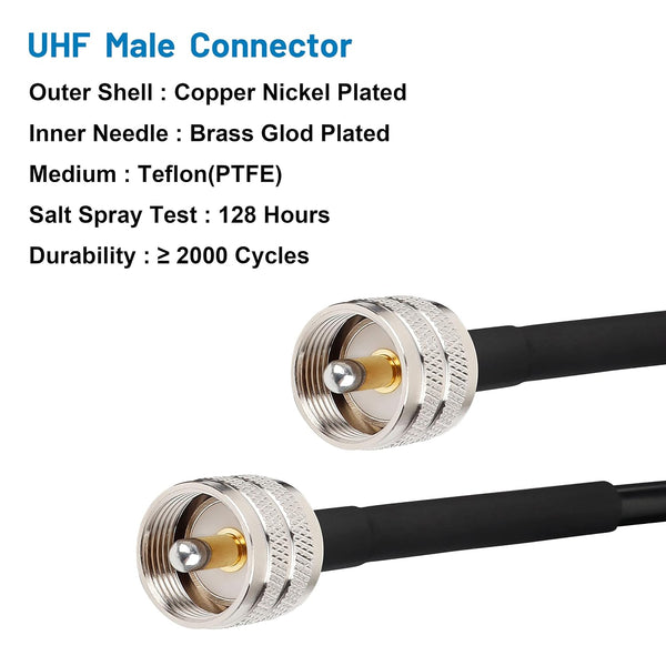 MOOKEERF RG8x Coaxial Cable 100ft,CB Coax Cable 50 Ohm,UHF PL259 Male to Male Low Loss CB Antenna Extension for HAM Radio,VHF Radio,SWR