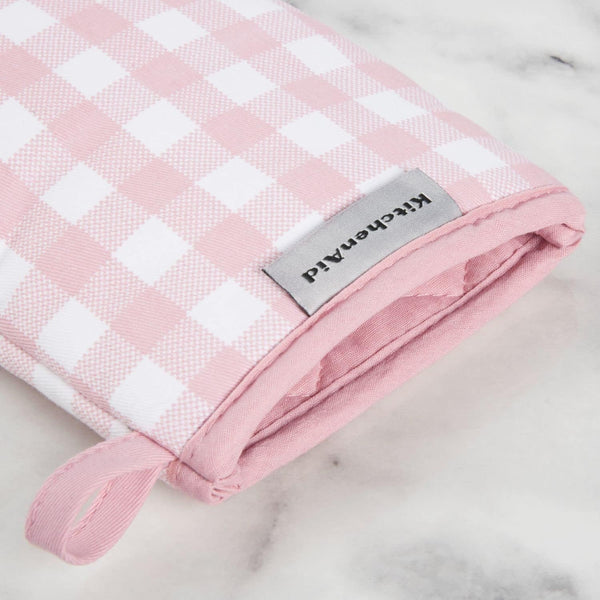 Kitchenaid Gingham Mini Oven Mitt 2-Pack Set, Dried Rose, 5.5"X8