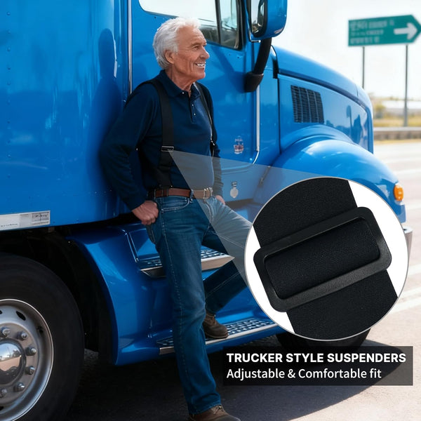 MELOTOUGH Belt Clip Suspenders For Men Heavy Duty, Outback Side Clip/Trucker Men's Suspenders with 2inch Width Elastic Black