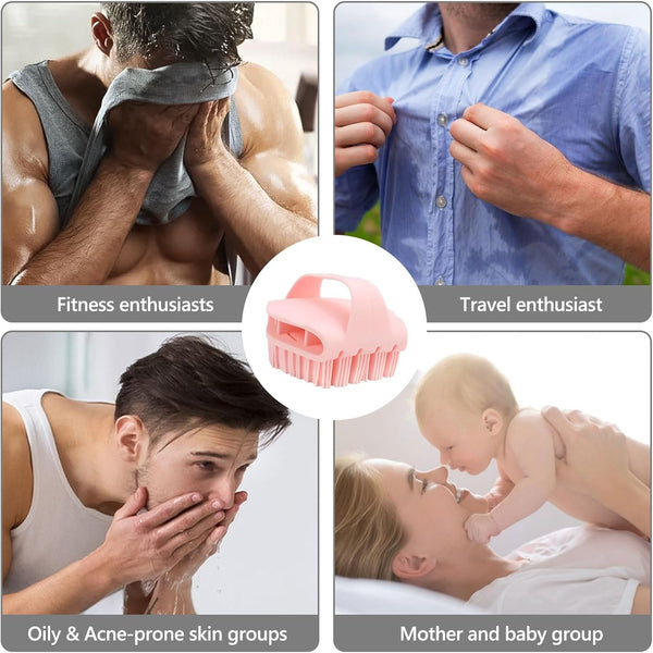 Silicone Body Scrubber with Handle - Exfoliating Shower Brush for Men & Women, Travel-Friendly & Quick-Dry, Soft Silicone Loofah Alternative for