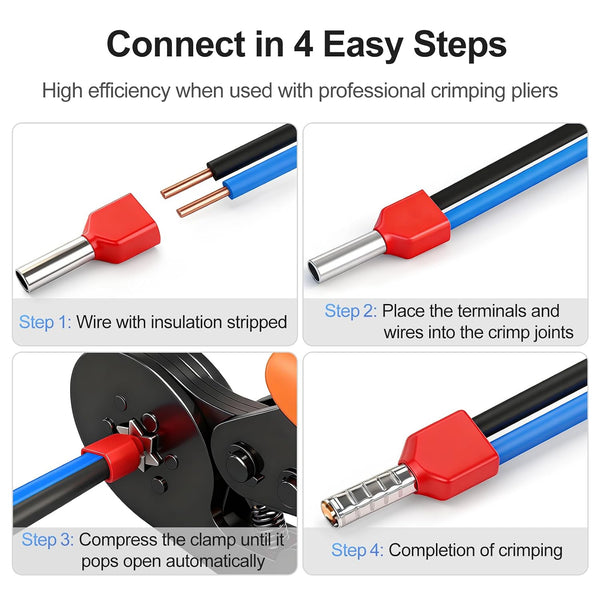 BAOMAIN 100-Pack 16 AWG Twin Wire Ferrules, Black TE1508 Dual Wire Crimp Connectors, Tin-Plated Copper Pin Cord End Terminals for DIN Rail