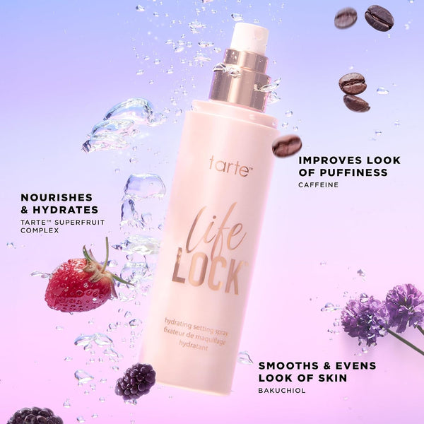 tarte Life Lock Hydrating Setting Spray – 10-in-1 Weightless Mist with Hyaluronic Acid to Hydrate & Lock Long-Lasting Makeup, Waterproof,
