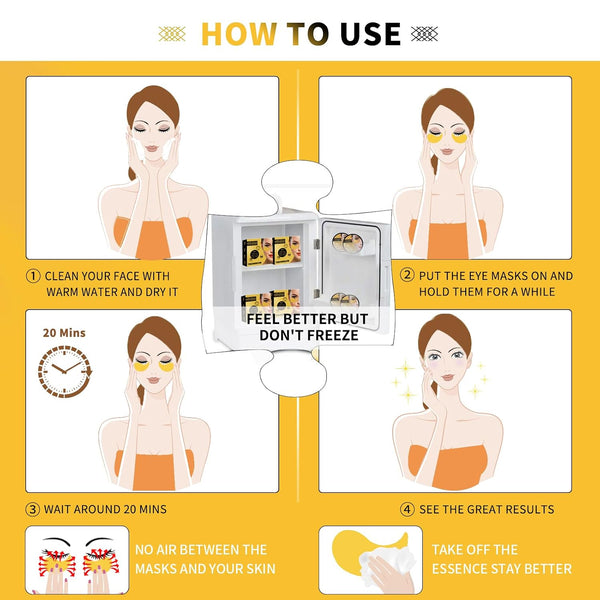 24K Gold Eye Masks for Dark Circles and Puffiness 70PCS, Under Eye Patches for Puffy Eyes Treatment, Under Eye Gel Pads w/ Collagen, Caffeine,