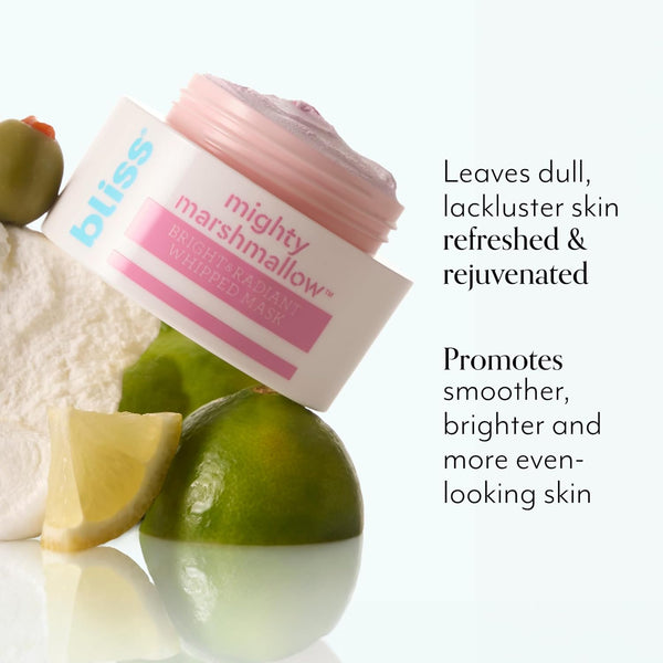 Bliss Mighty Marshmallow + Vitamin C Whipped Mask - Brighten & Hydrate Skin with Marshmallow Root, Vitamin C Powerhouse Blend, Zinc PCA and Olive