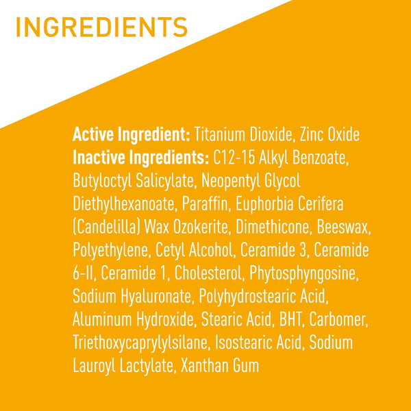 Cerave Mineral Sunscreen Stick SPF 50, Broad Spectrum SPF + Hyaluronic Acid + Ceramides, Titanium Dioxide & Zinc Oxide, 100% Mineral Face