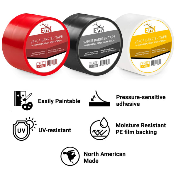 ELK Vapor Barrier Tape - 4” x 180ft - PE 7mm Polyethylene Seam Tape - Moisture Barrier Seam & Seal for Crawlspace Encapsulations or Waterproof