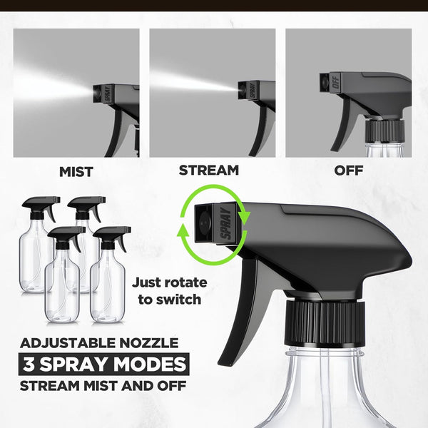 Honeydak 4 Pcs 360° Spray Bottles 16 oz Upside Down Spray Bottles, Plastic Container Is Nice for Plants Cleaning Solutions Durable Nozzle W/fine