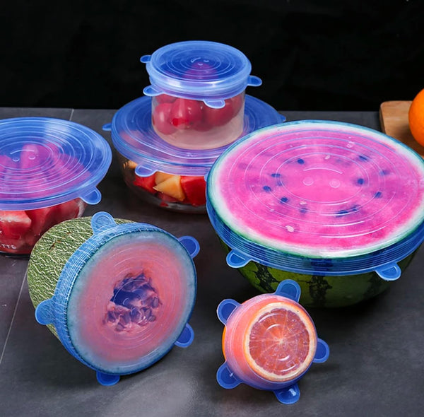 Silicone Lids for Food Storage - 100% Food Grade Silicone Stretch Lids - 6 Different Sizes - Dishwasher/Microwave Safe Flexible Reusable Bowl