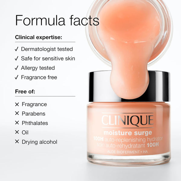 Clinique Moisture Surge 100H Auto-Replenishing Hydrator Oil Free Face Moisturizer | With Hyaluronic Acid, Aloe Bioferment and Vitamins C + E | For