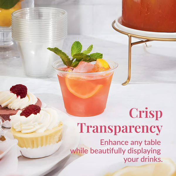 Prestee 200-Pack - 9Oz Clear Plastic Cups - Durable Disposable Plastic Wine Glasses for Party, Weddings, and Catering - Small Drinking Glasses for