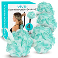Vive Loofah Sponge Replacement (4 Pk) Shower & Bath Pouf Scrubber for Back & Body Exfoliation, Works with Vive Interchangeable Loofa Handle Long