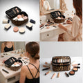 Double-layer Cosmetic Bag Makeup Bag Travel Makeup Bag Makeup Bags for Women Cosmetics Cases Portable Waterproof Foldable (Leopard) 00-Brown