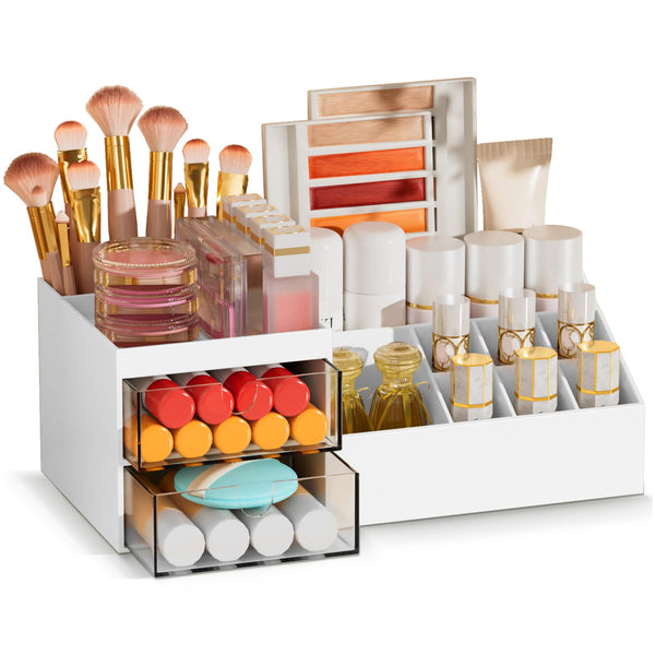 Subsky Makeup Organizer with Drawers, Easy Storage for Beauty Products Brushes, Multifunction Plastic Desk Organizer, Cosmetics Organizer for