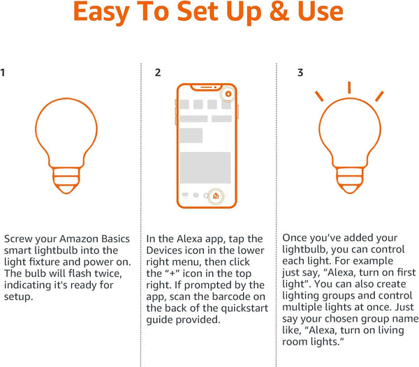 Amazon Basics Smart A19 LED Light Bulb, Color Changing, 9W (60W Equivalent), 800LM, Works with Alexa Only, 2.4 Ghz Wi-Fi, No Hub Required, 1 Pack