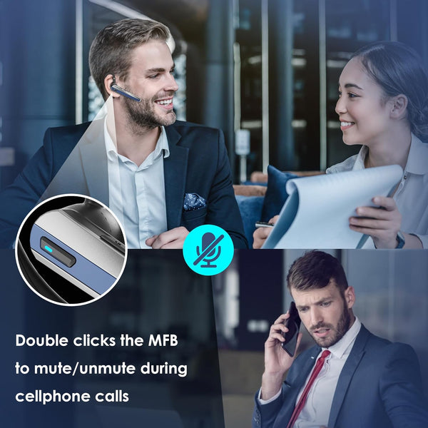 Bluetooth Headset with Microphone, Wireless Earpiece with Charging Case for Cellphones, PC, Single Ear Headset with Mute for Trucker Driver,