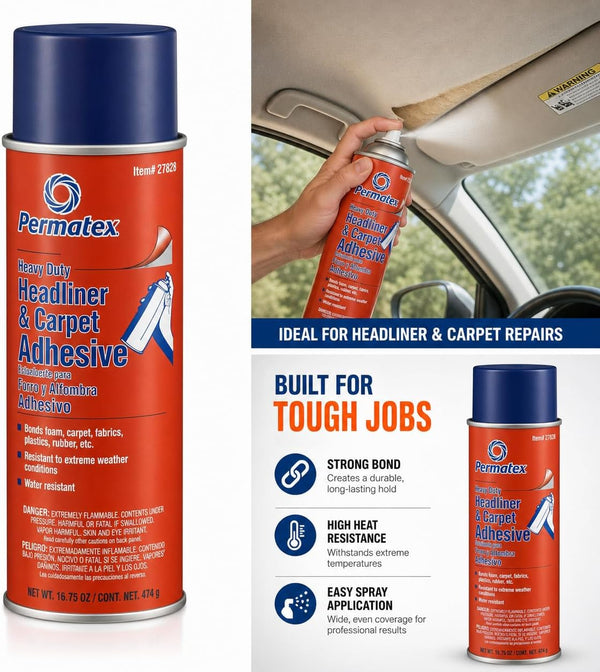 Permatex 27828 Body Shop Heavy Duty Headliner and Carpet Adhesive, 16.75 oz Aerosol Can