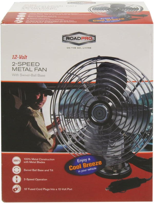 RoadPro RP-1179 Car Fan, Heavy Duty, 12V, Metal, 7.5"