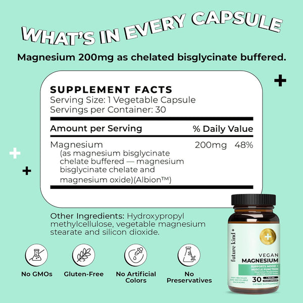 Future Kind Vegan Chelated Magnesium Supplement - Most Bioavailable & 6X More Potent Magnesium Capsules - Supports Sleep, Energy & Muscle