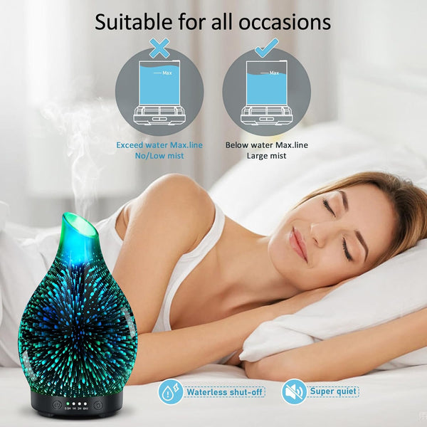 Essential Oil Diffuser 150ML -3D Firework Glass Aromatherapy Diffusers for Essential Oils with 4 Timer Setting Auto Shut-Off Silent Operation 7