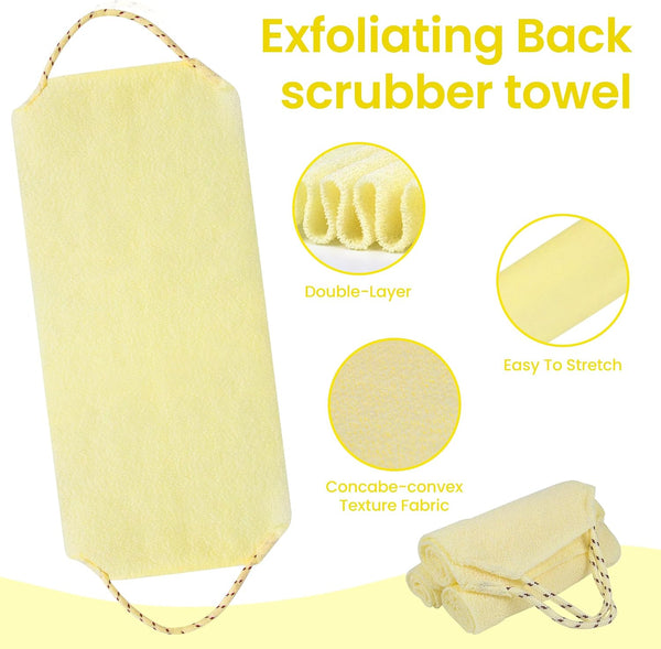 Silkyhose 3Pcs Dual-Sided Exfoliating Stretch Back Scrubber with Handles. | Reusable Shower Essential. Deep Skin Cleansing. Textured Design. Soft,
