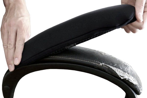 Soft Neoprene Chair Arm Pad Covers Stretch over Armrests 13" to 17". Restore, Protect and Cushion. Complete Set of 2. Made in the USA.